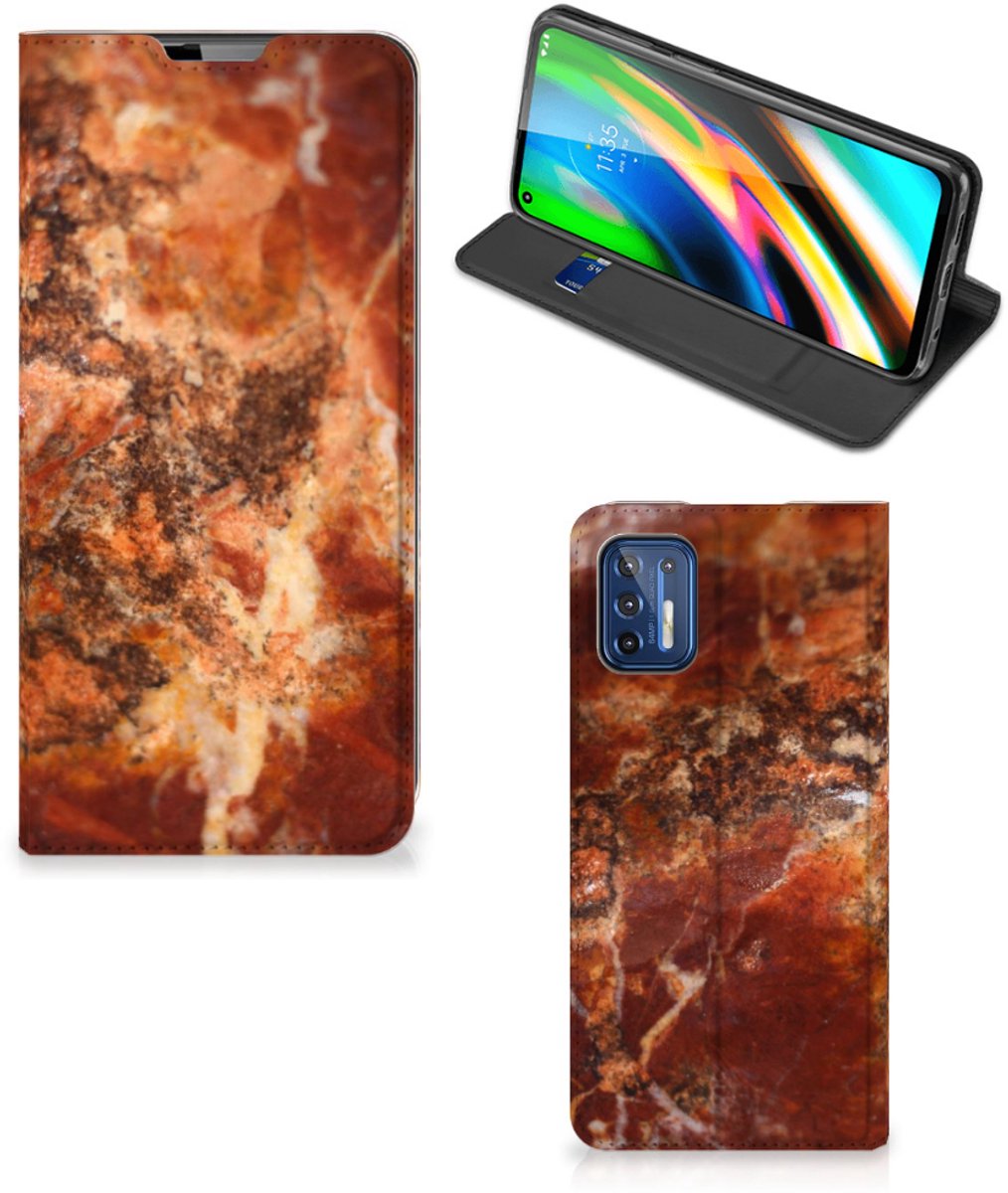 Motorola Moto G9 Plus Standcase Marmer Bruin