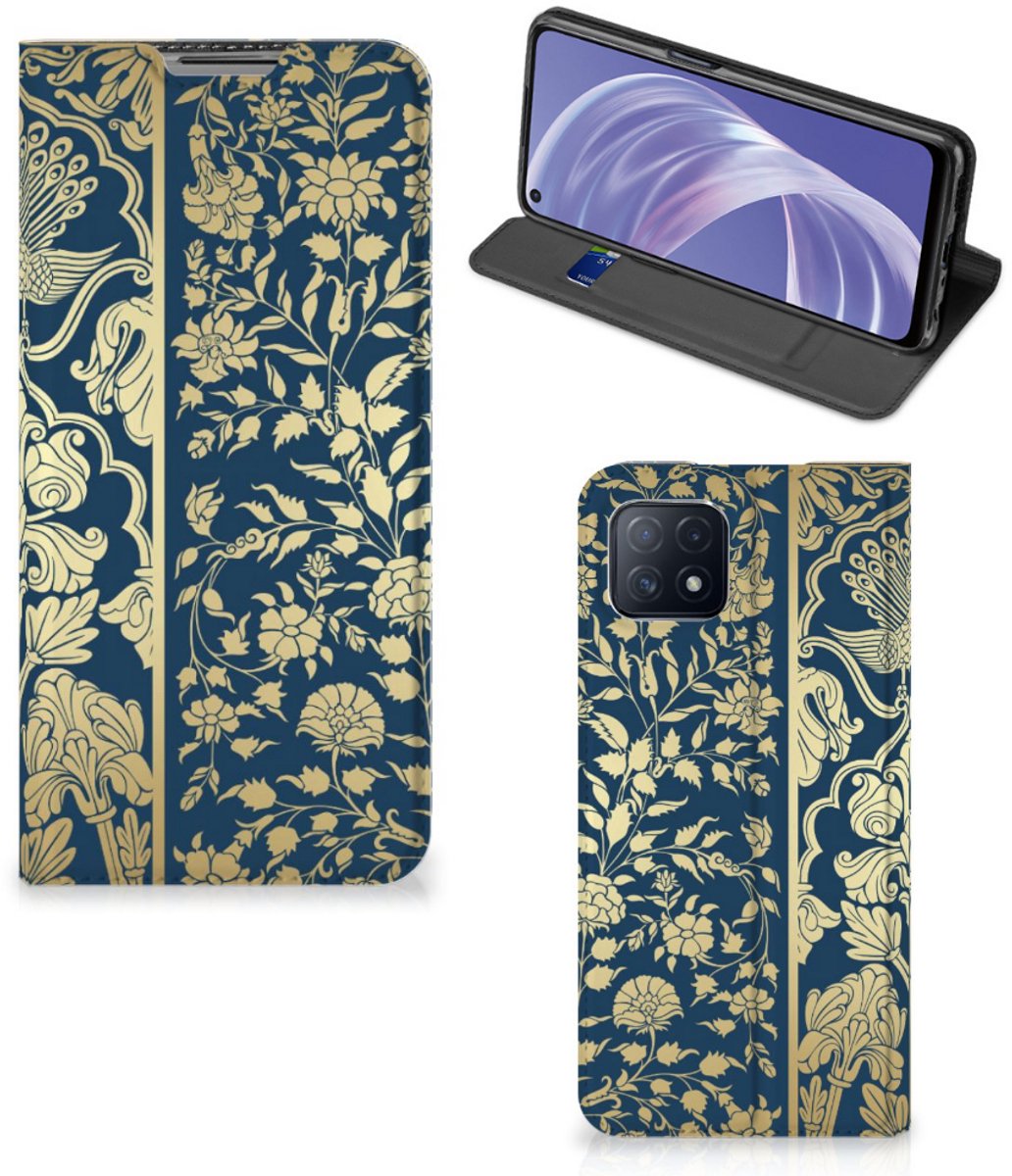Book Case voor OPPO A73 5G Smart Cover Beige Flowers