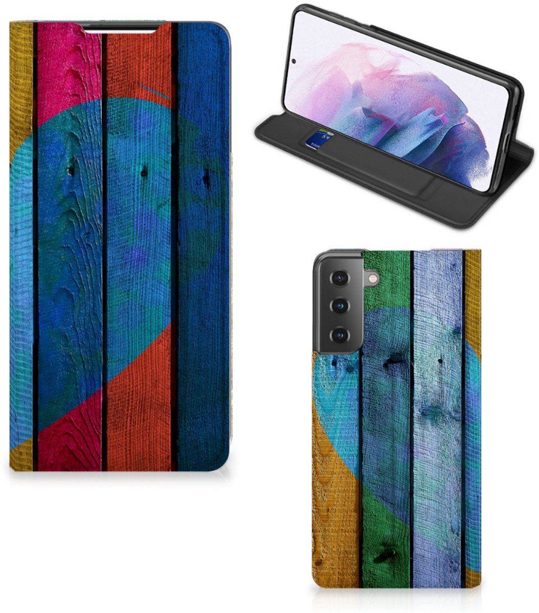 Samsung Galaxy S21 Plus Book Wallet Case Wood Heart - Cadeau voor je Vriend