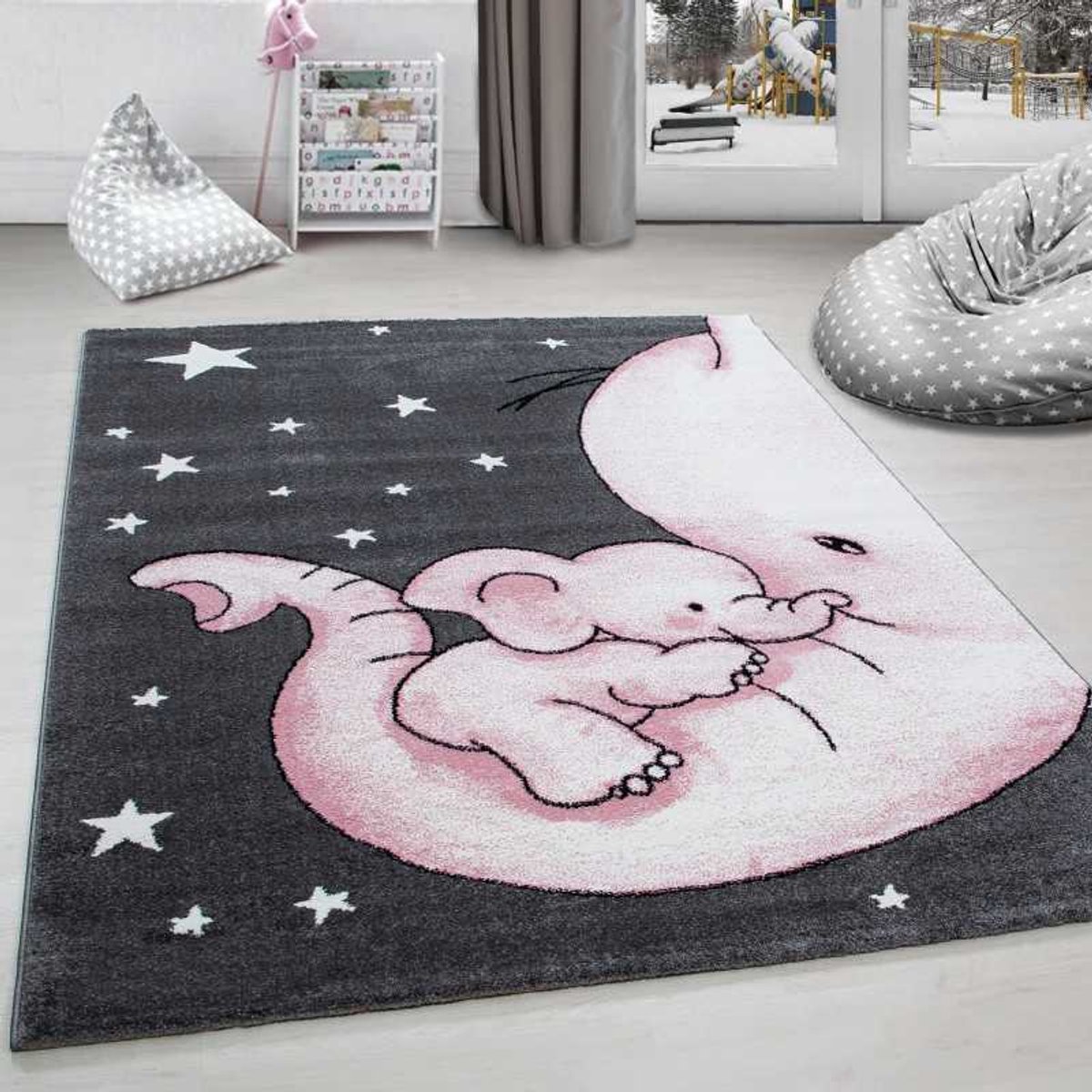 TapisTrend Kinderkleed Roze 120x170 cm Kinderkamerkleed met olifant en sterren