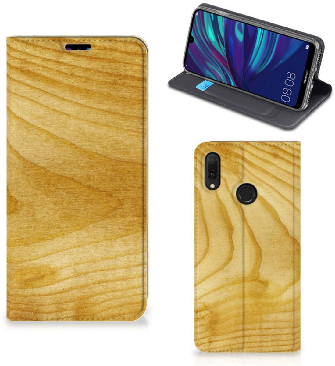 Huawei Y7 hoesje Y7 Pro (2019) Book Wallet Case Licht Hout