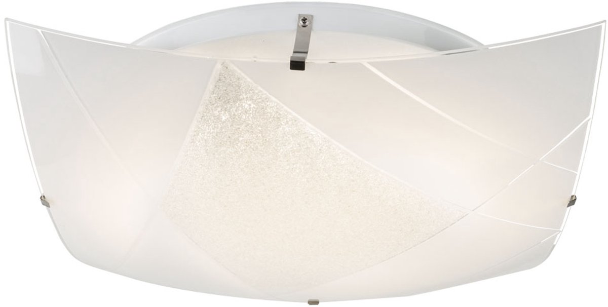 Plafondlamp glas wit hallamp vierkante plafondlamp woonkamerlamp, 1x LED 24W 1750Lm neutraal wit, LxBxH 40x40x10 cm