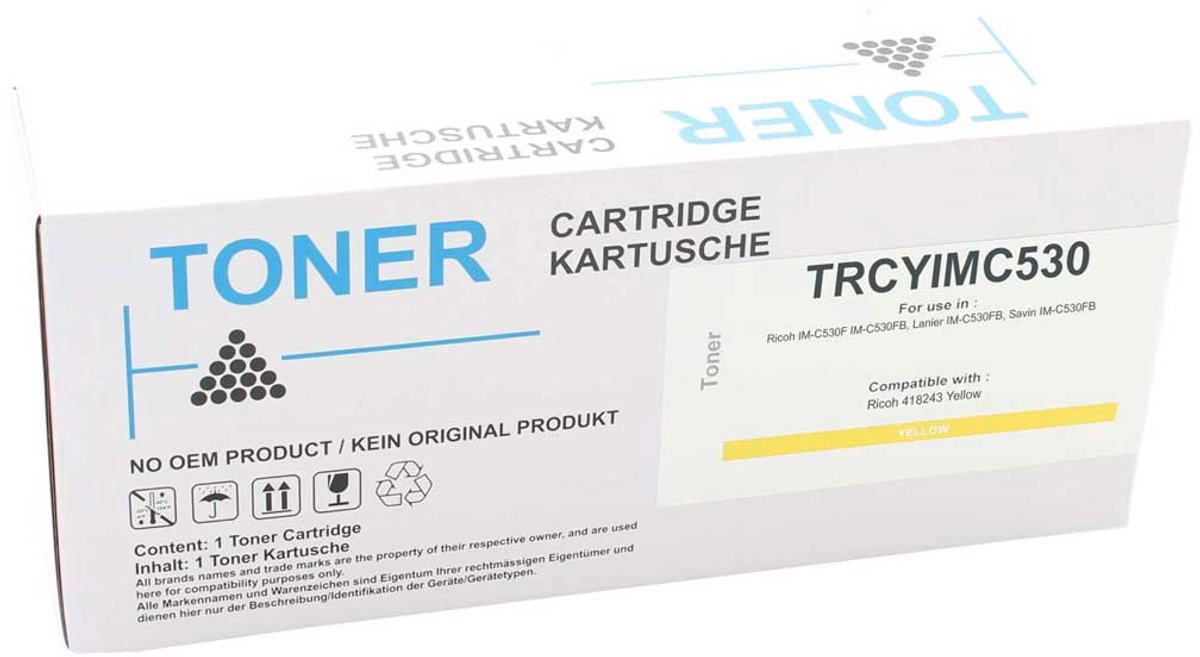 Ricoh 418243 - Toner Geel - 18000 pagina's - Huismerk Compatible - Geschikt voor Ricoh Lanier IM C530 FB Ricoh IM C530 F Ricoh IM C530 FB Ricoh IM C530-serie Savin IM C530 FB - TRCYIMC530 alternatief - Ricoh toner