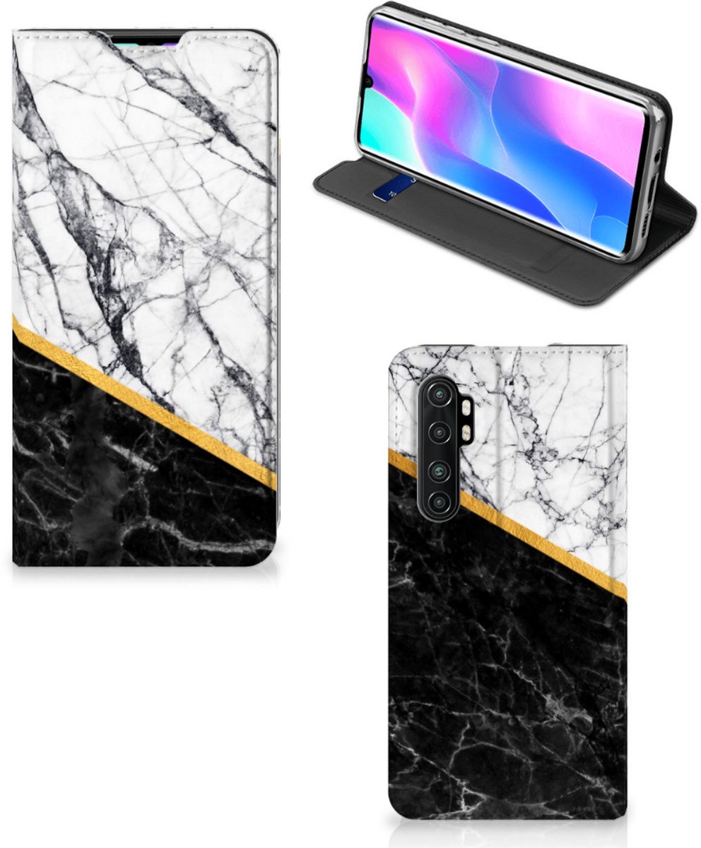 Xiaomi Mi Note 10 Lite Standcase Marmer Wit Zwart - Origineel Cadeau Man