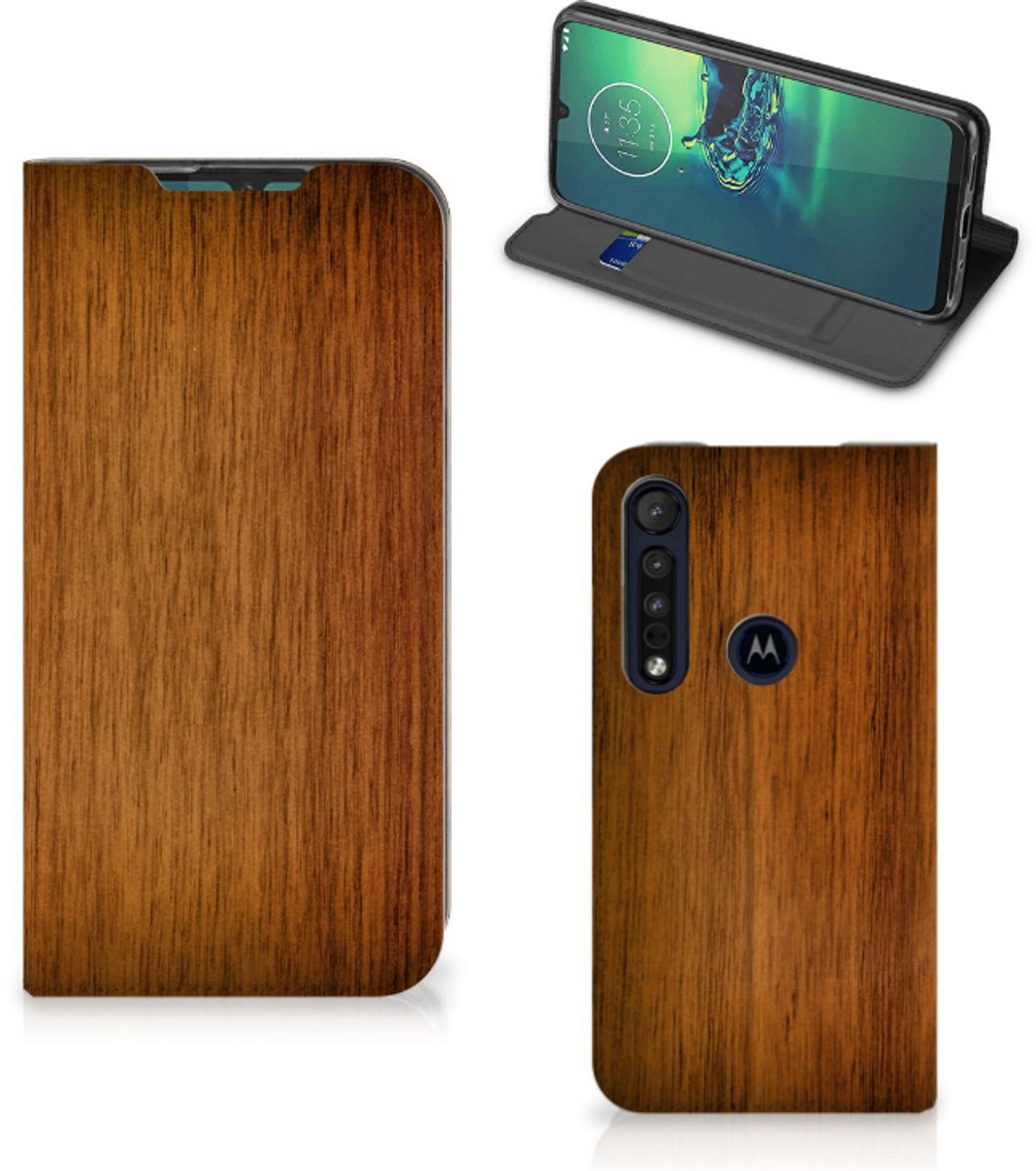 Motorola G8 Plus Book Wallet Case Donker Hout