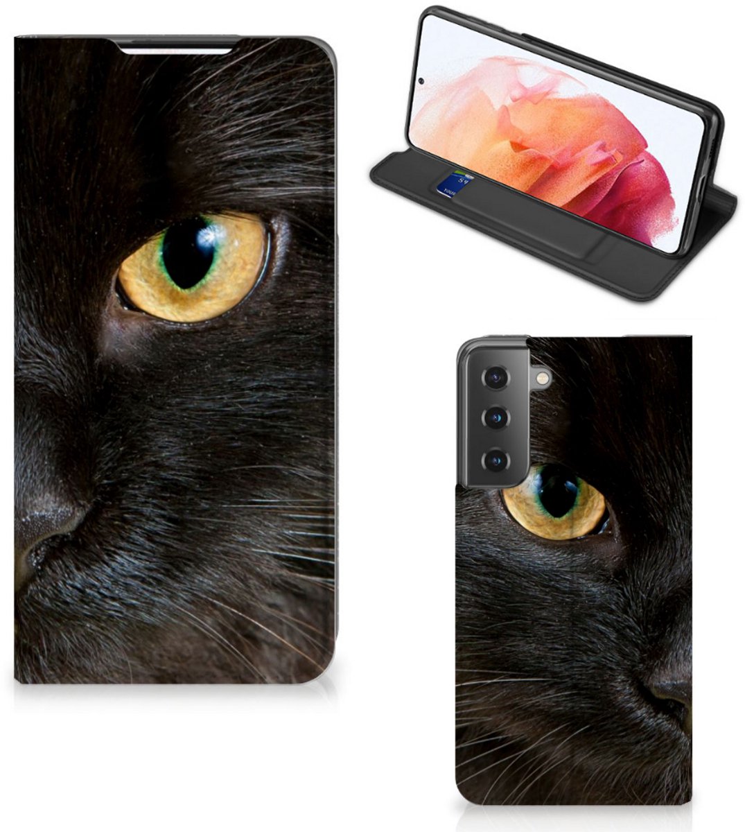 Standcase Hoesje voor Samsung Galaxy S21 Hoesje maken Zwarte Kat