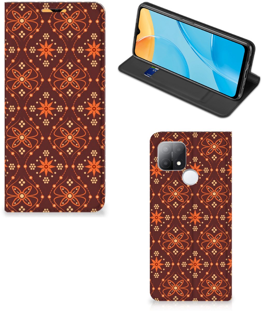 OPPO A15 Hoesje met Magneet Batik Brown