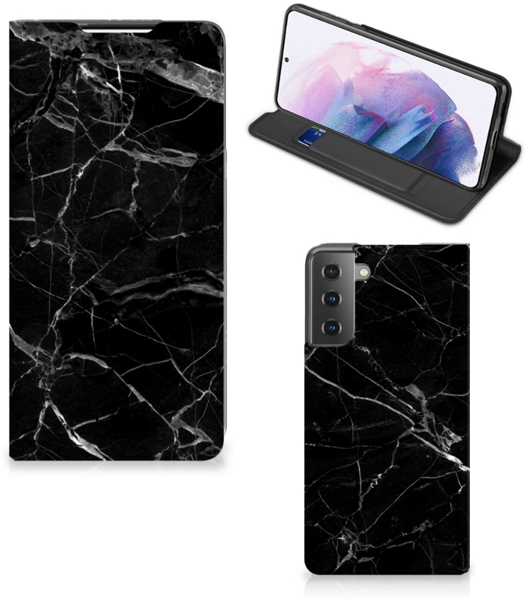 Samsung Galaxy S21 Plus Standcase Marmer Zwart - Origineel Cadeau Vader