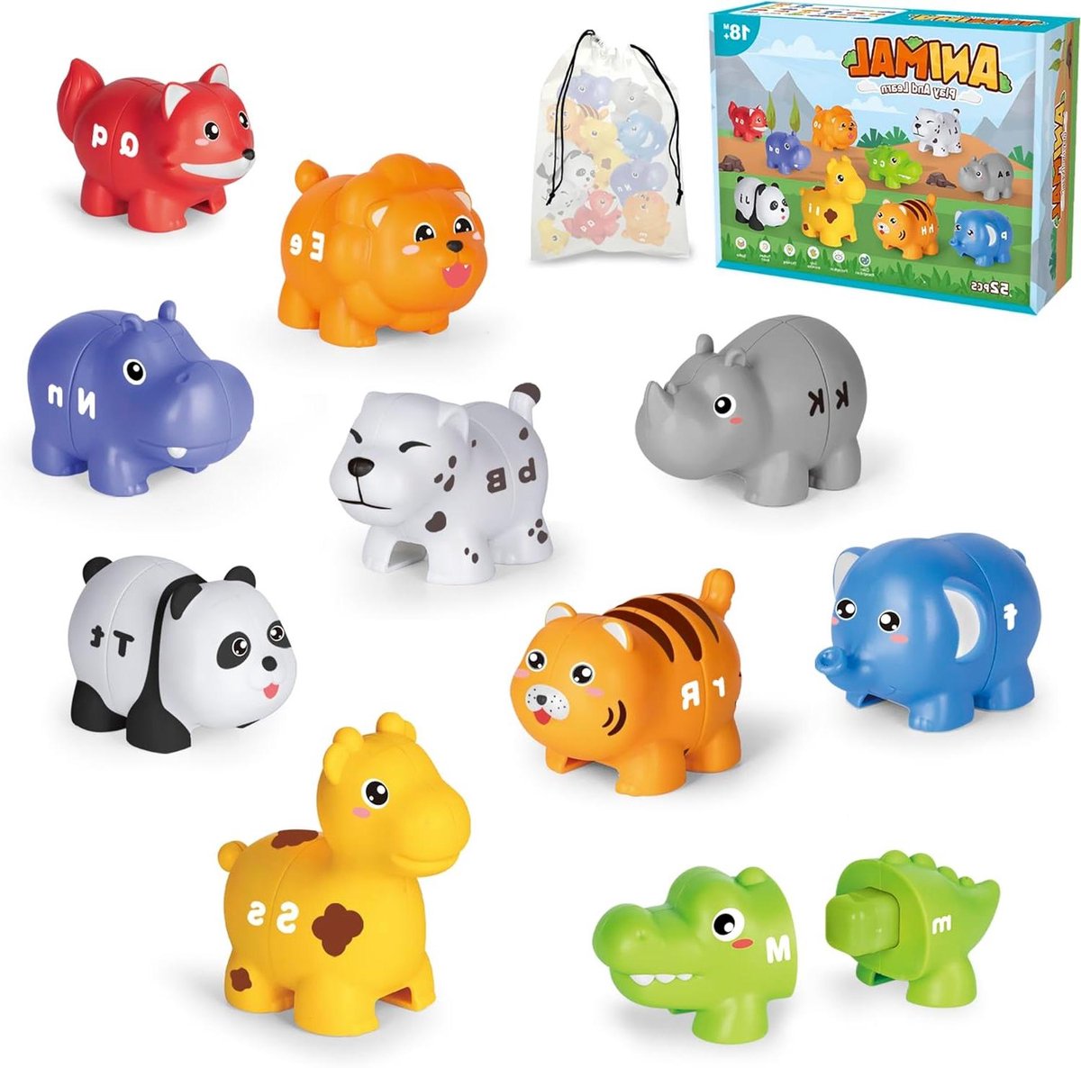 Educatief Speelgoed - Alfabet Spel - Leren Spellen - Dieren & Letters - 52 Delen - Veelkleurig