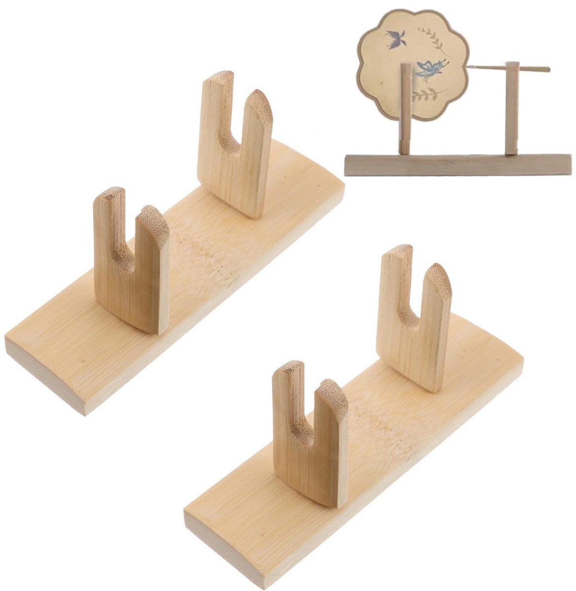 longziming -Houten Ventilatorstandaard - Traditionele Waaierhouder - Display Rek - Veilige Bescherming - Compact Ontwerp - Natuurlijk Hout - Gladde Afwerking - Veelzijdige Decoratie - 2 Stuks