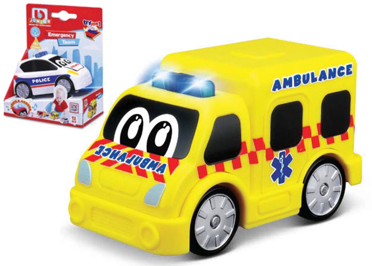 BB Junior Emergency Team Ambulance - Licht en Geluid - 4 inch - Geel/rood/blauw