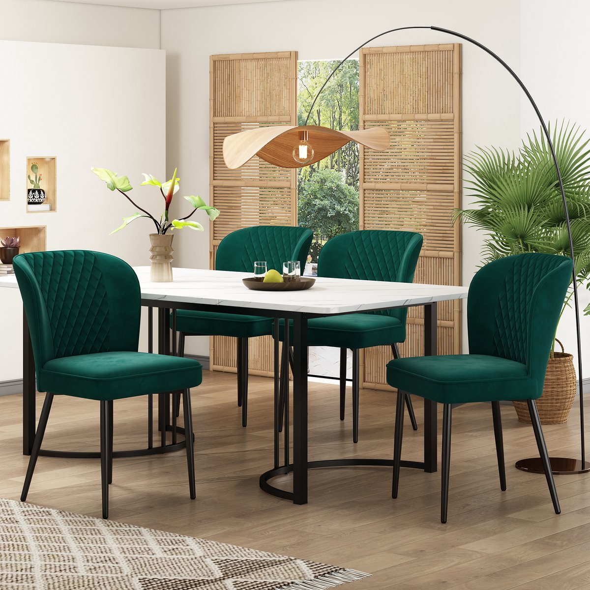 MODENUIT Eethoek 140 x 80 cm - Met 4 Eetkamerstoelen - Voor Eetkamer en Keuken - MDF, Meta