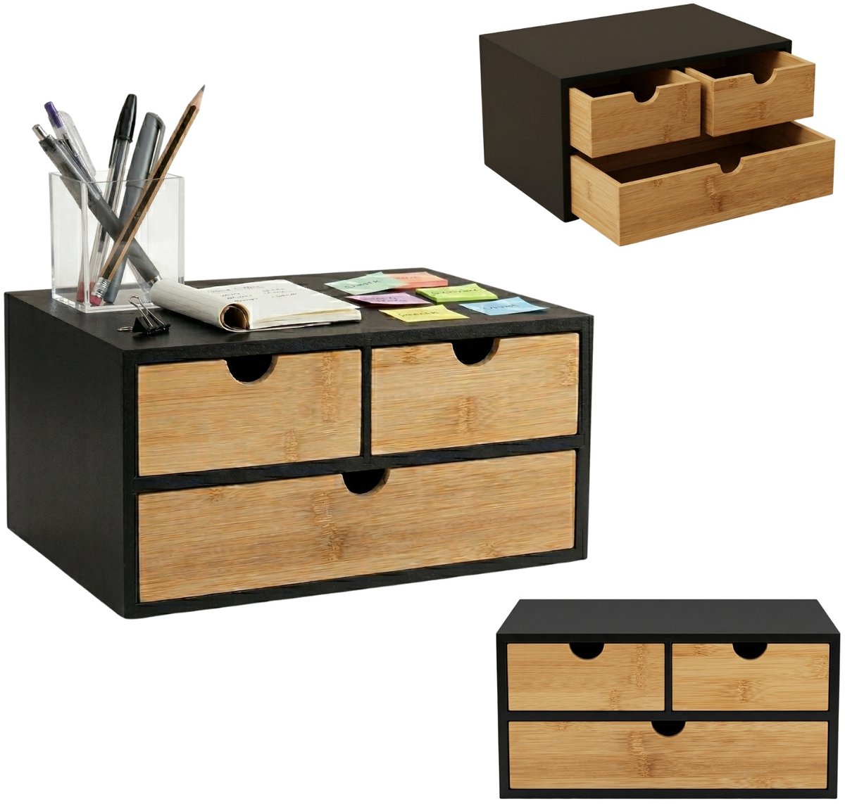 Bamboe bureau-organizer HEGO, 16 cm, met 3 lades