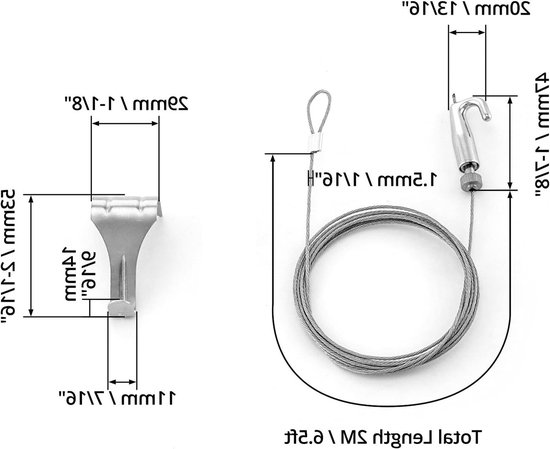 Verstelbare schilderij ophangdraad voor spiegels en fotolijsten, 2m x Φ1.5mm staal, 40kg draagvermogen, 5 stuks, ideaal voor decoratie en kunstwerken — afbeelding 4