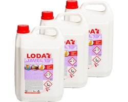 Loda javel 15° - 3 x 5L bleekwater - Vloeibaar desinfecterend schoonmaakmiddel - Voordeelpakket
