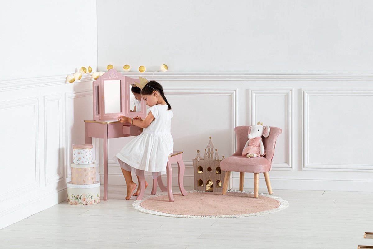 Atmosphera Kids Sisi Kaptafel - Tafel hartje met krukje - Lichtroze met gouden afwerking — afbeelding 4