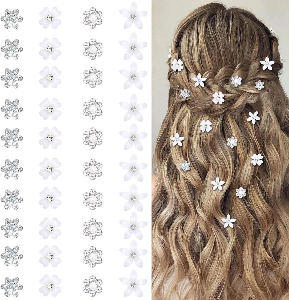 Mini Bloem Haarspeldjes - Strass Haarclips - Haar Styling - Uniek Bloem Design - 40 Stuks - Wit