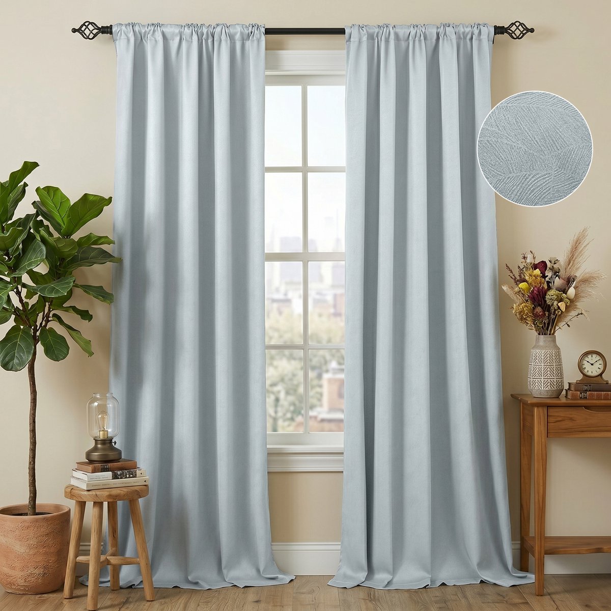 Qelus Luxury Embossed Verduisterende Gordijnen Kant-en-klaar (2-panelen) – 310GSM Dik - 85% Lichtdicht - Thermisch Isolerend Blackout Overgordijnen – voor Slaapkamer & Woonkamer - 132x244cm - Grijs