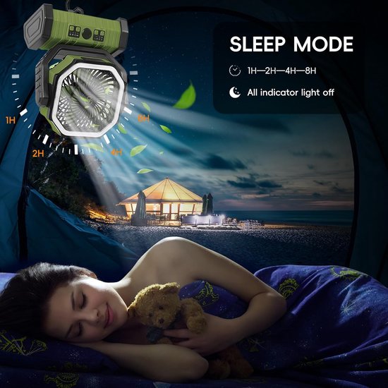 Camping Ventilator - Draagbare Ventilator - Buiten Kamperen - 20000mAh Batterijcapaciteit - 138 Uur Looptijd - Groen — afbeelding 5