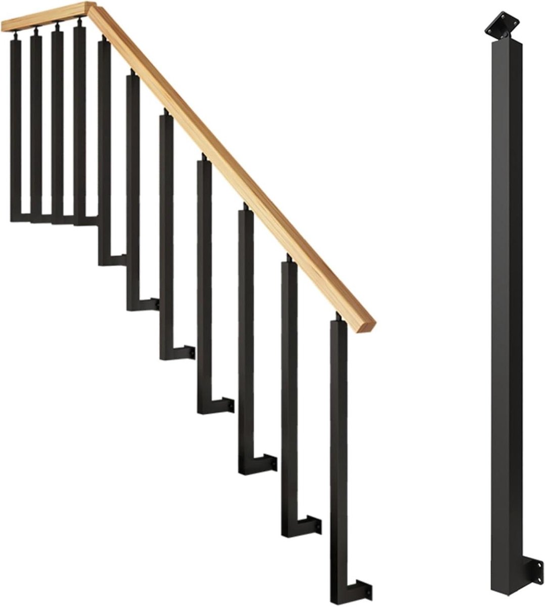 Trap Baluster Spindel - Leuningpaal - Trappen Beveiligen - Hoek Verstelbaar - 110CM - Zwart