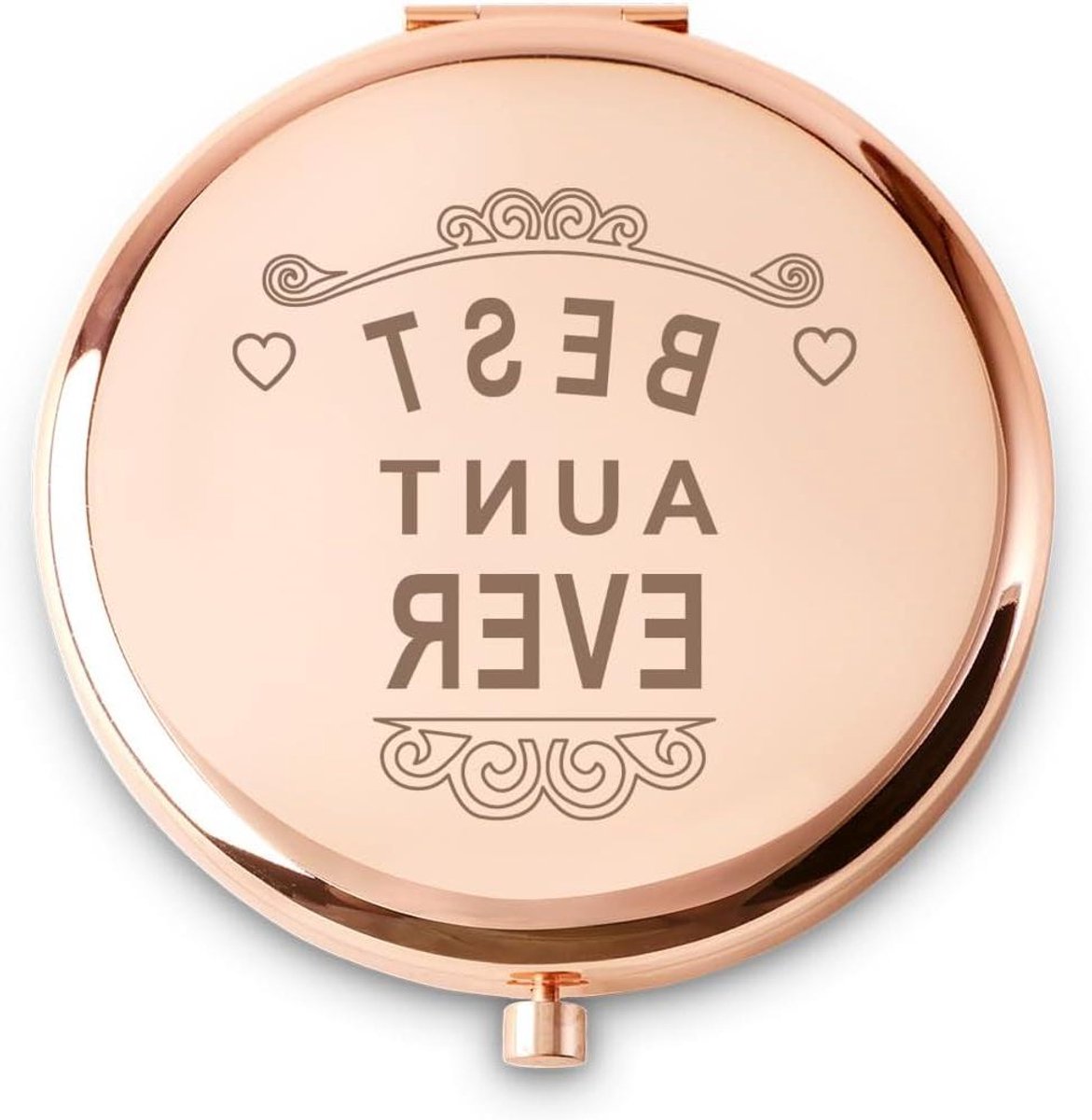 Spiegel voor tante - Cadeau spiegel - Make-up aanbrengen - Gegraveerde boodschap - Compact formaat - Rosé