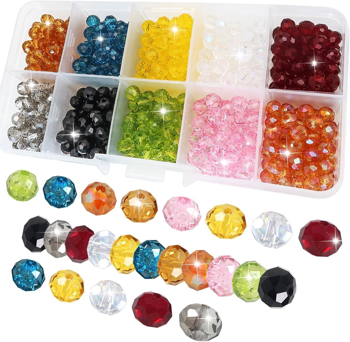 500 Stuks Facet Glas Kralen 6mm Gemengde Kleuren Ronde Kralen voor Sieraden Maken, Kettingen en Armbanden