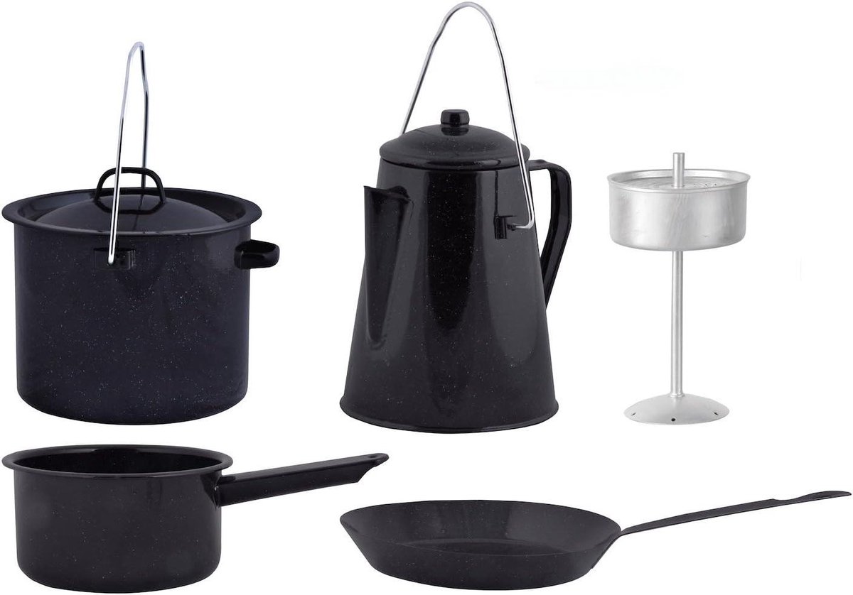 Kookgerei Set - Kampeeruitrusting - Buiten Koken - Compact Opvouwbaar - 4 Delig - Antraciet