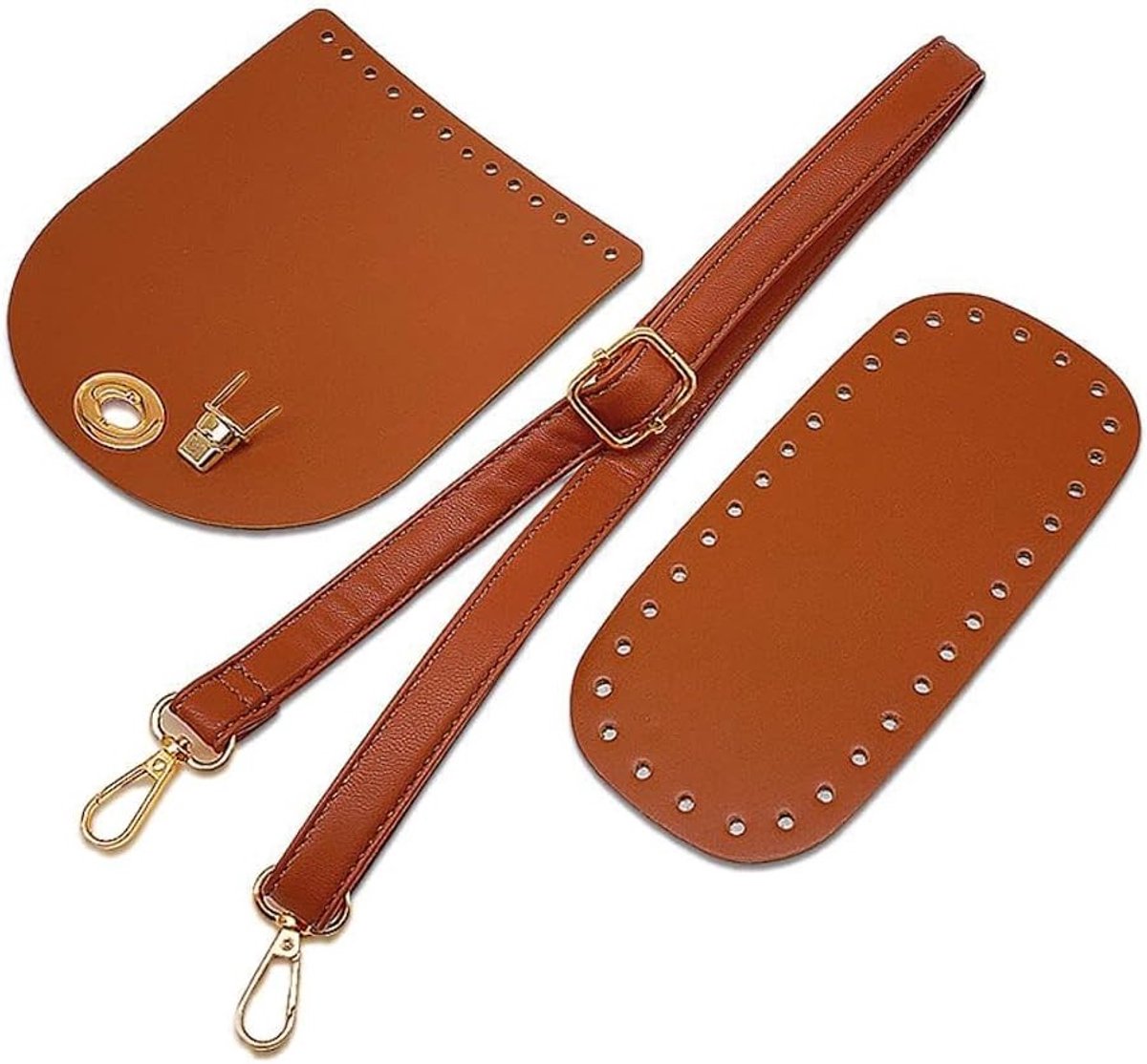Handgeweven Leren Tas Set van 3 met Tasbodem, Tasriem en Accessoires voor DIY Tassen, Handgemaakt en Creatief Gebruik, Bruin