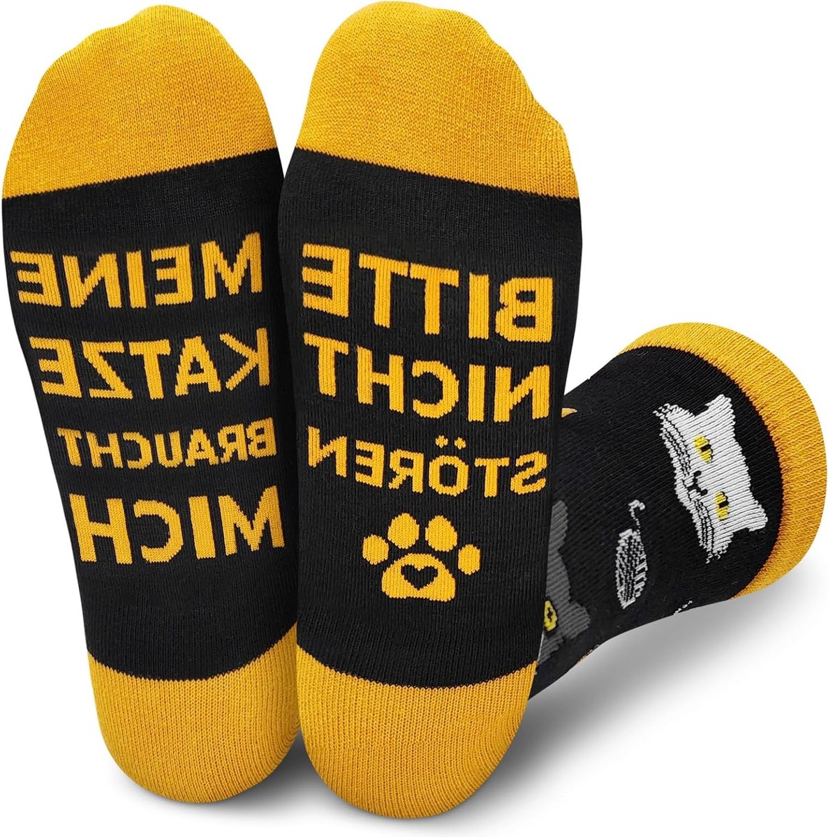 Grappige Katten Sokken met Leuke Ontwerpen en Tekst "Bitte Nicht Stören - Mijn Kat Heeft Mij Nodig", Perfect Cadeau voor Kattenliefhebbers, Unisex Sokken voor Dames en Heren