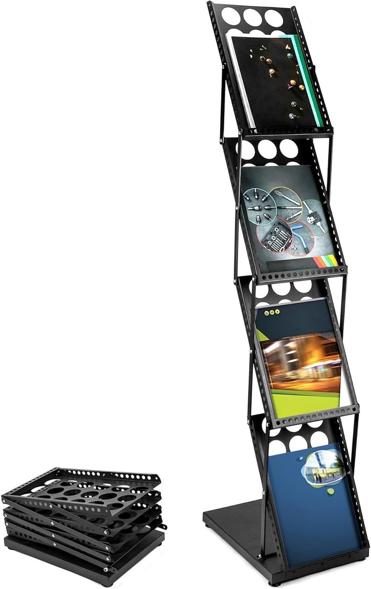 Brochurehouder A4, Vouwbare Flyerstandaard, Zwart, Ideaal voor Presentaties en Evenementen