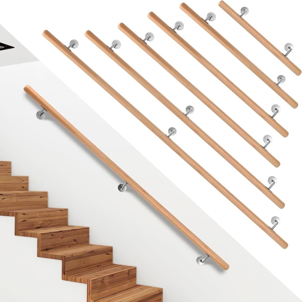 Trapleuning Beukenhout - Wandsteun Trap - Veilig Lopen - Natuurlijke Sfeer - 50 cm Lengte - Houtkleur