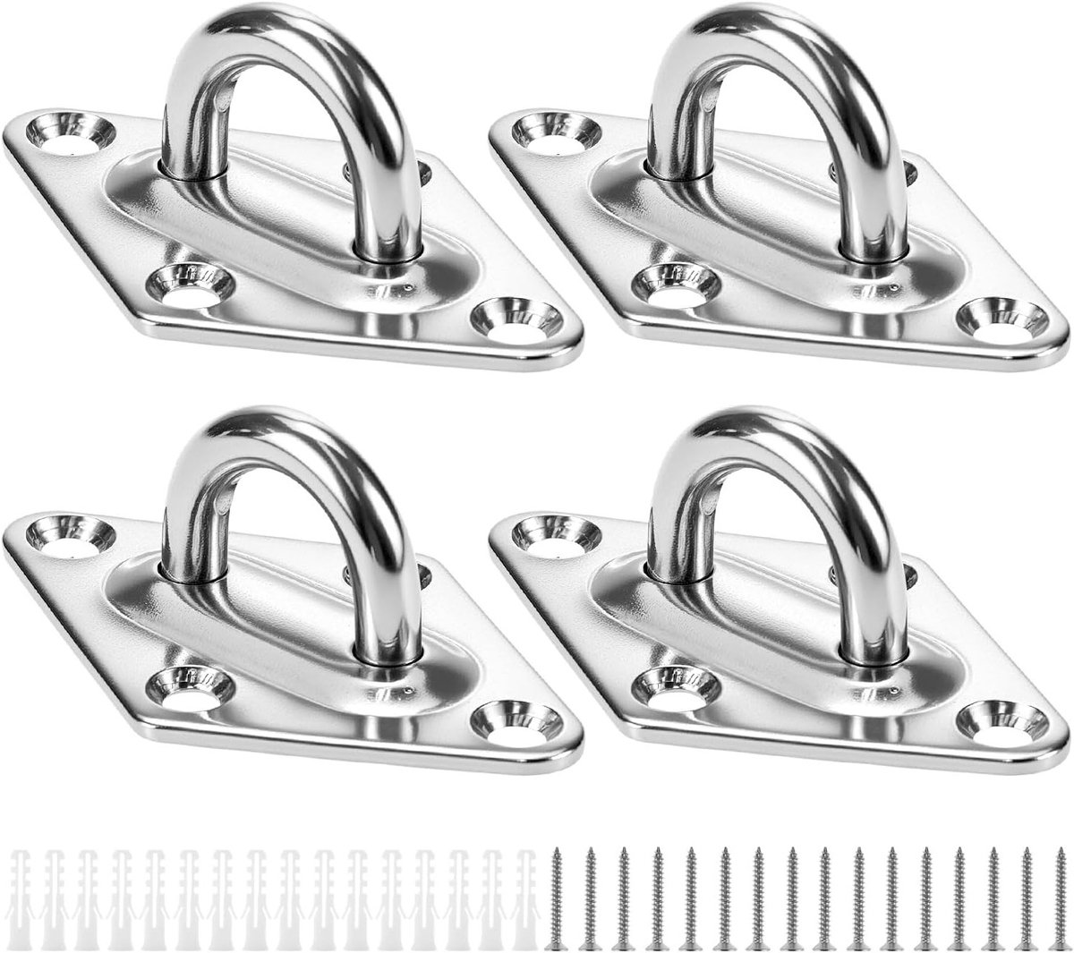 4-delige Oogplaat Plafondhaak Set, M6 6mm RVS Oogbout met Schroef en Rubberen Plug voor Boot, Yoga en Trainingsharnassen