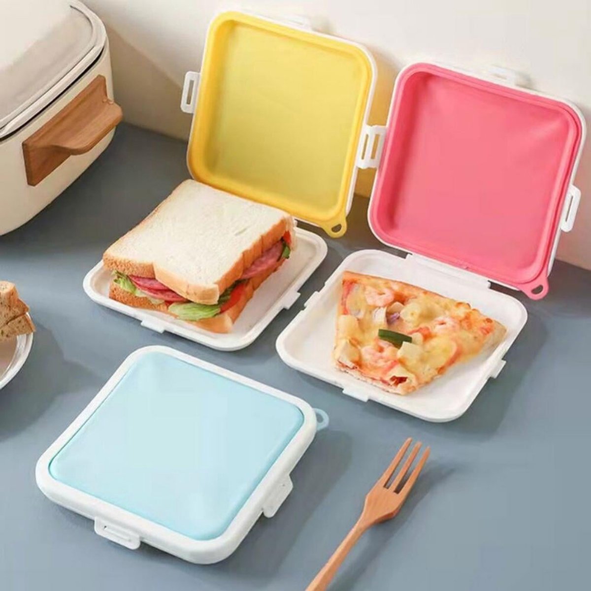 Herbruikbare siliconen brooddoos, magnetronbestendige lunchbox, voedselcontainer - 3-pack
