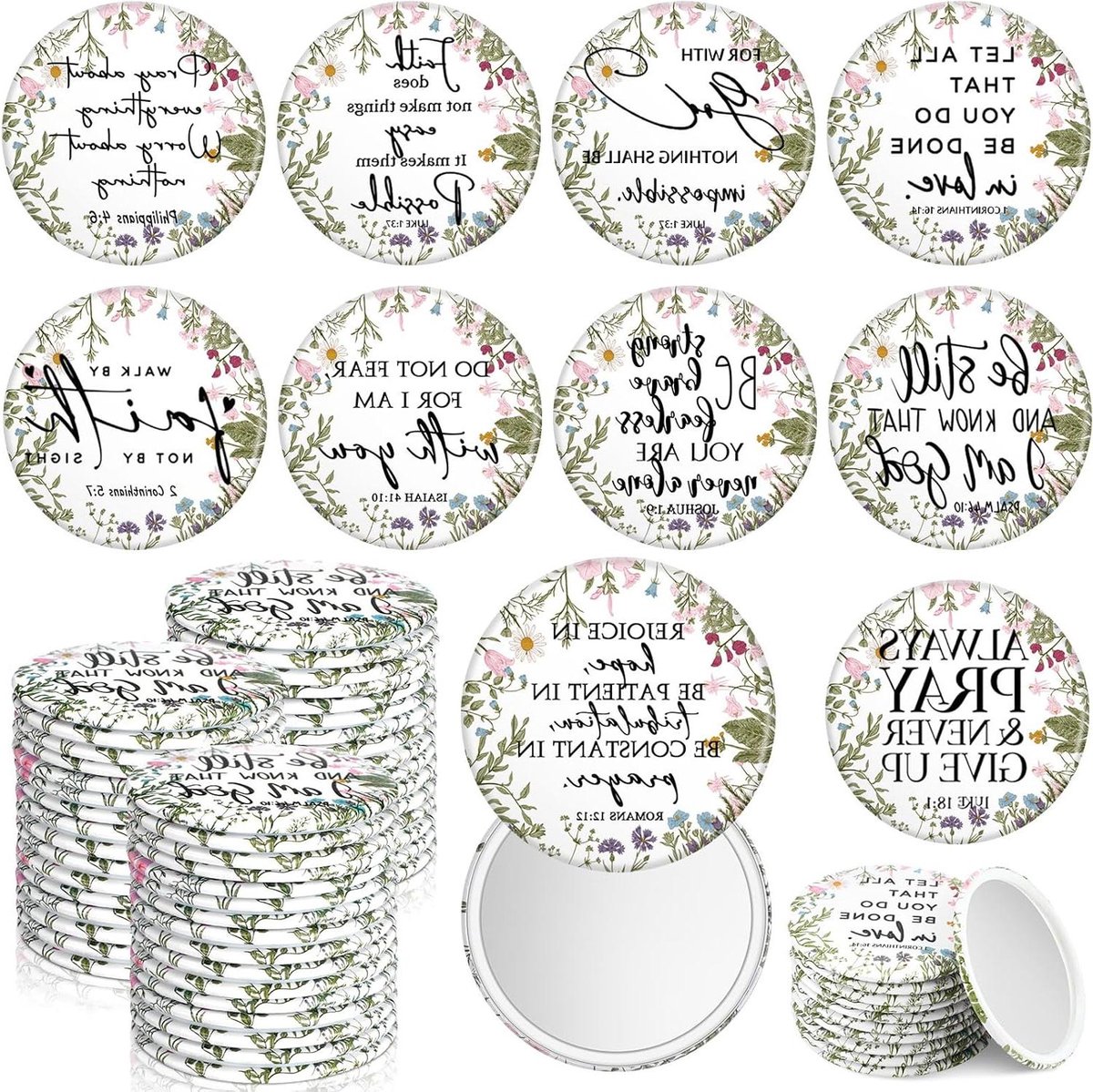 Mini Spiegels - Zakspiegels Compact - Make-up Controleren - Met Bijbelverzen - 7 cm - Wildflower