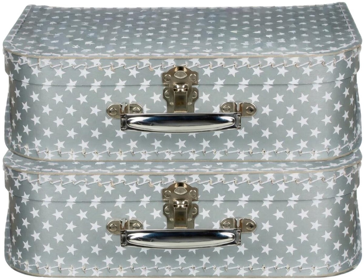 Kinderkamer opberkoffer sterren - 2x - zilver - 30 cm - karton - kinderkoffer - speelkoffer