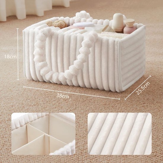 Zachte Luiermand voor Baby's - Luier Organizer - Opbergmand voor De Babykamer met Uitneembaar Tussenschot, Draagbare Luiermand, Cadeau voor Kersverse Ouders - 38*25,5*18 CM Wit — afbeelding 2