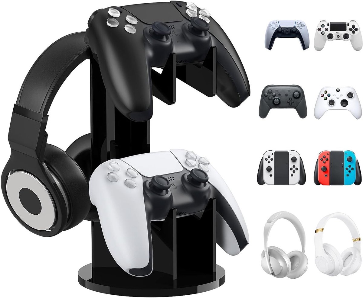 Universele Stand voor Gamepad en Hoofdtelefoon - 2 in 1 Game Controller Ondersteuning en Opslag Organizer voor Switch, PS5, PS4, Xbox One en Series - Gaming Accessoires, Zwart