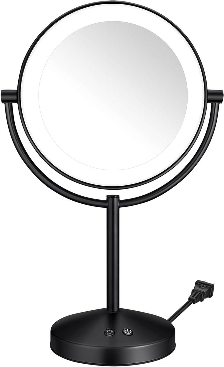 Verlichte Make-up Spiegel - Dubbelzijdig Vergrootglas - Precisie Make-up - 3 Lichtstanden - 8.5 Inch - Mat Zwart