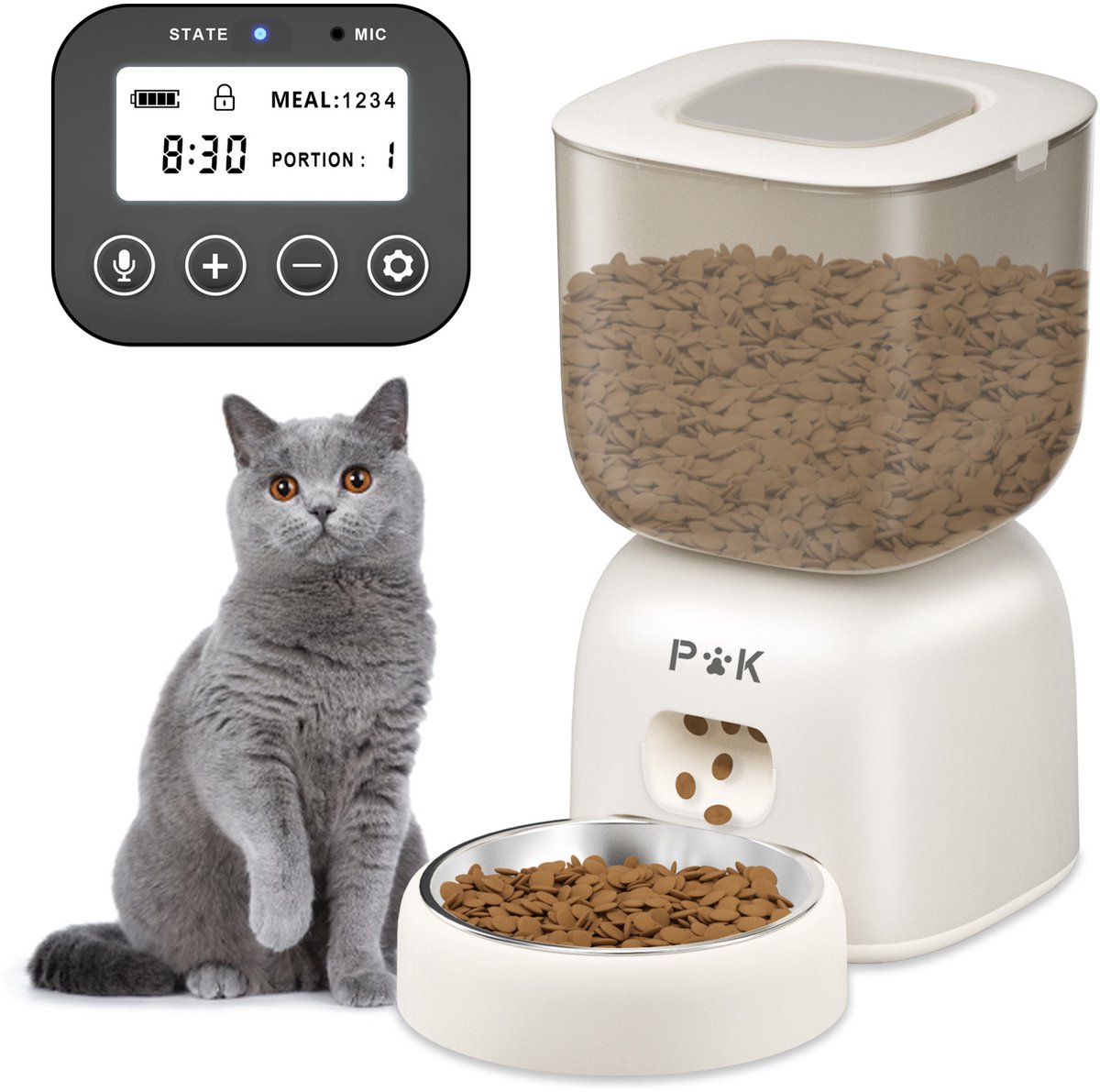 PUPPY KITTY Automatische voerbak - Kat en Hond - Voerautomaat kat - Voerautomaat hond - Voerautomaat dispenser kat - Voice Recorder - 3L - Beige