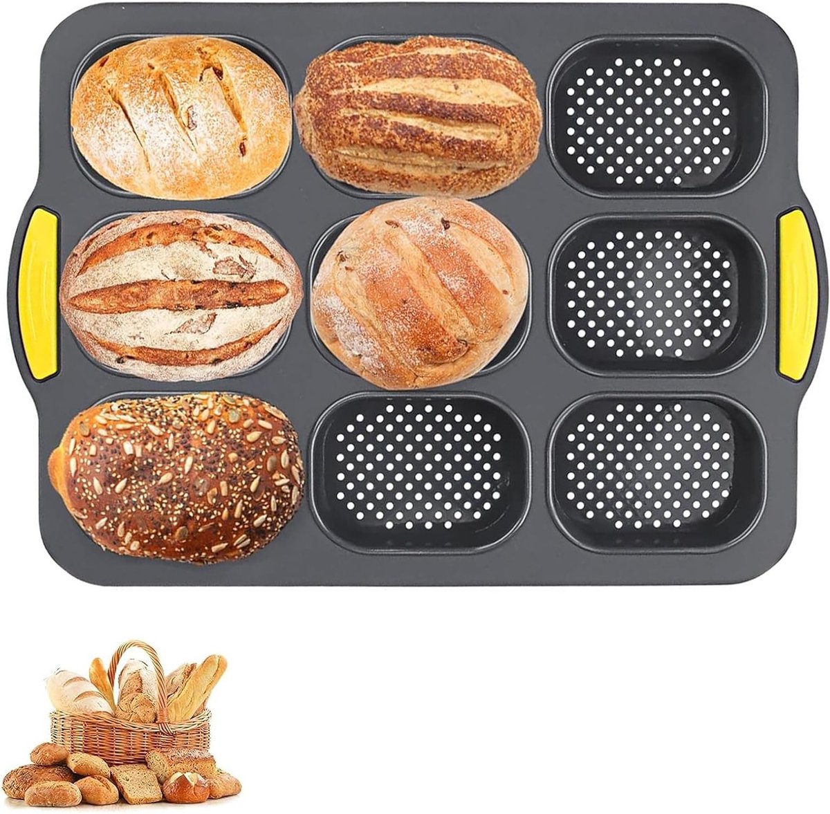 Bakvorm voor Broodjes met 9 Holtes, Silicone Bakvorm, Antiaanbaklaag, Ideaal voor Thuisbakken en Gebak maken