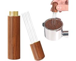 carmdering - Tool Compact Met 6 Naalden -Barista tool compact met rvs naalden-Espresso Koffieroerder-Espresso Distributie Tool-Koffie Roeren Gereedschap-Professionele Barista Hand Naald Type-Natuurlijke Houten Handvat en Stand-Koffie verdeler