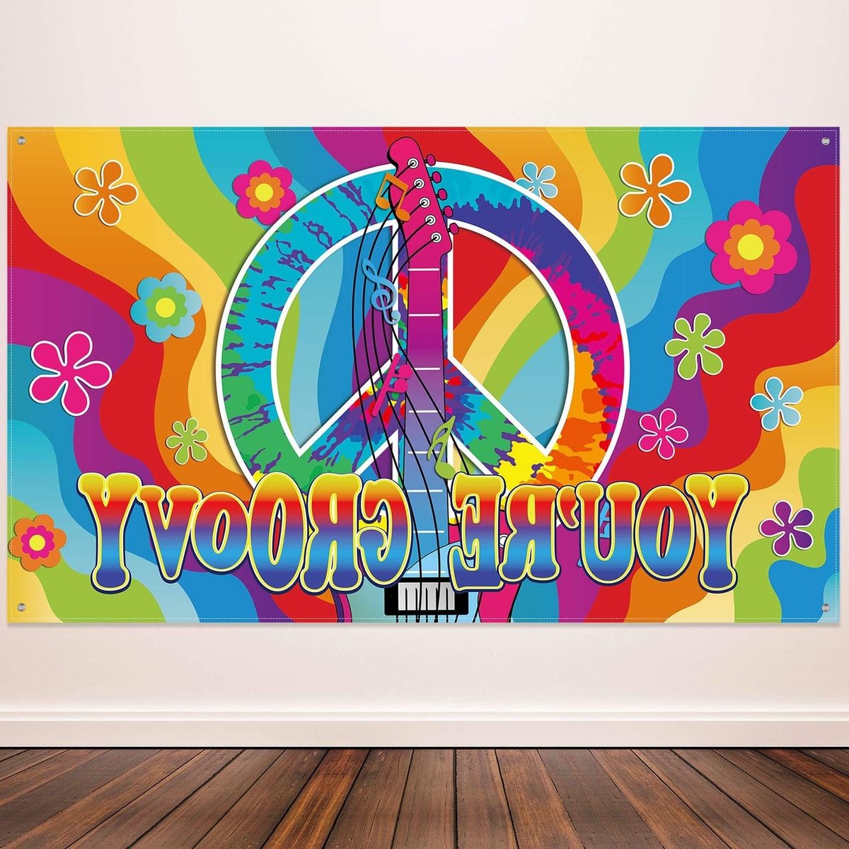 Hippie Thema Groovy Feestdecoraties voor Foto Booth - Achtergrond met Touw, 72.8 x 43.3 inch, Perfect voor Retro Feesten en 60s Thema's