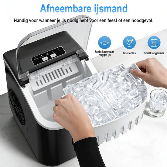 EAFC - IJsblokjesmachine - Zelfreinigingsfunctie & Geruisloos - Incl. IJsschep - IJsblokjesmaker - 12kg/24 uur - 9 Blokjes / 6 Min - 1.2L Draagbaar - Zwart van Merkloos — afbeelding 4