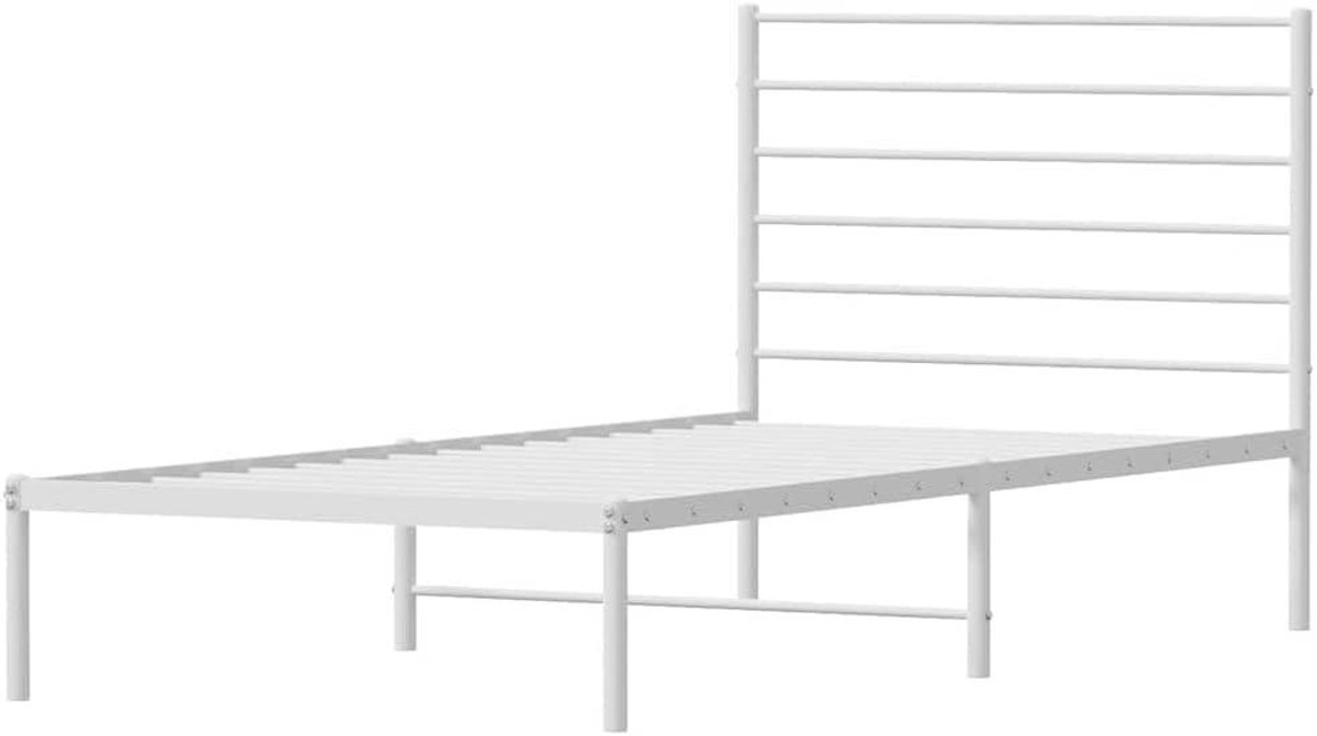 Metalen Bedframe - Ledikant Hoofdbord - Slaapkamer Inrichten - Robuuste Constructie - 90x200 cm - Wit