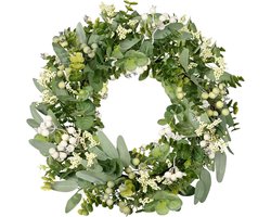 Krans - Deurkrans - Eucalyptus krans - Kunstkrans - Groene krans met bessen - Onderhoudsvrij - Voor voordeur, binnen en buiten - Wanddecoratie - Hele jaar door - Groen