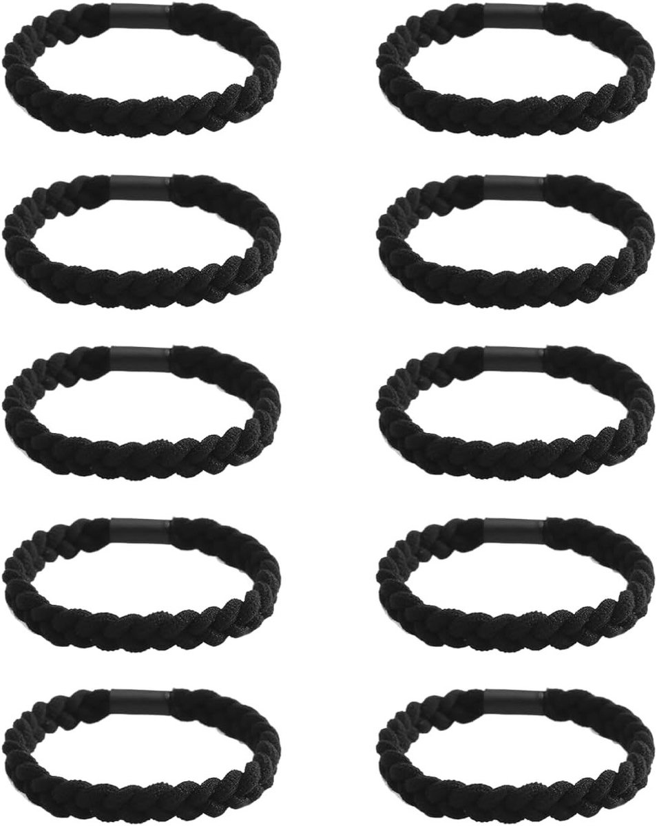 Set van 10 Elastische Vlecht Haarbanden voor Mannen, Ideaal voor Vlechten en Staarten, Zwart Haaraccessoires voor Sport en Dagelijks Gebruik