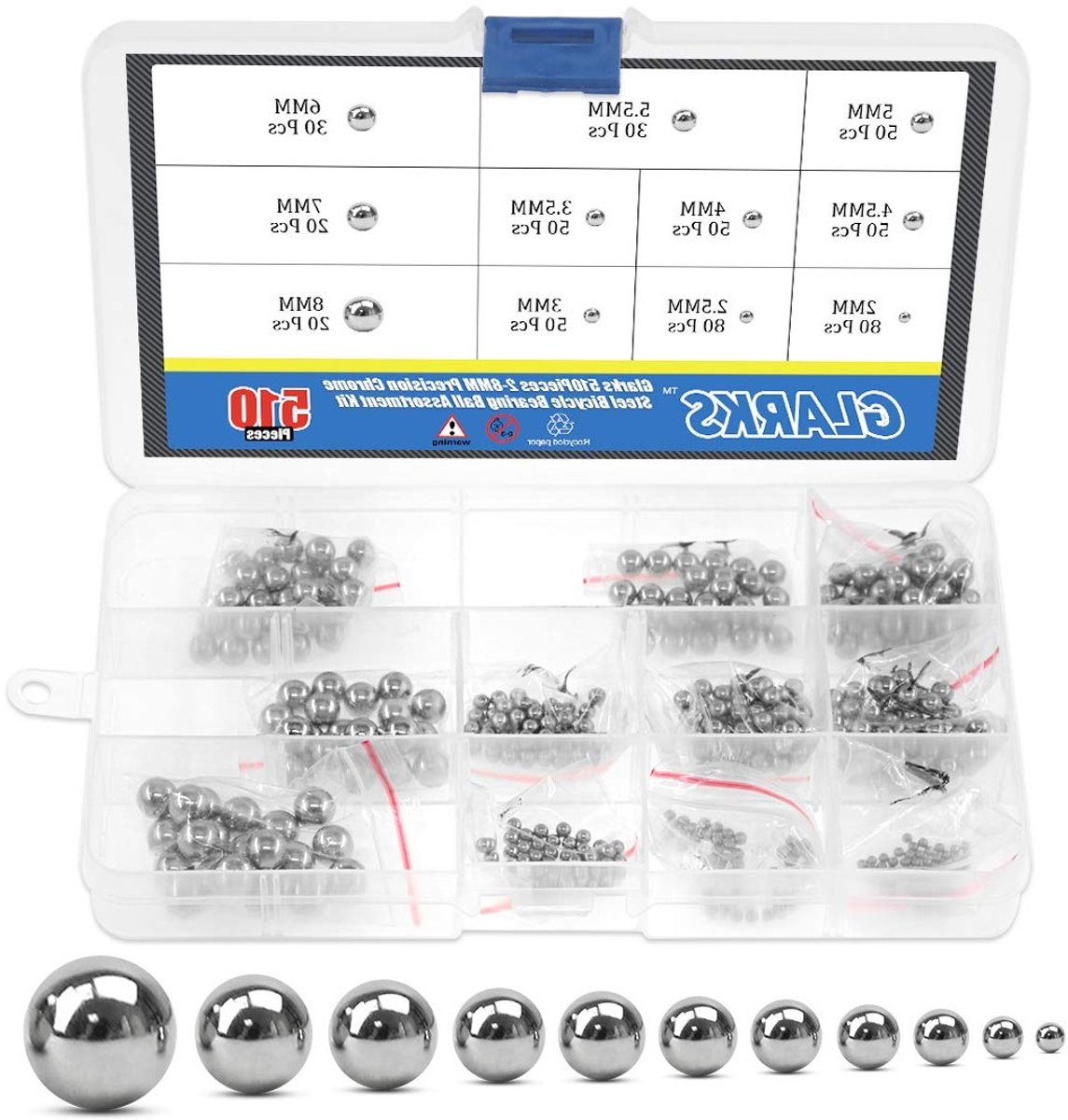 510 Stuks 11 Maten 2-8MM Precisie Chrome Stalen Fietskogellagers Assortiment Kit voor Onderhoud en Vervanging