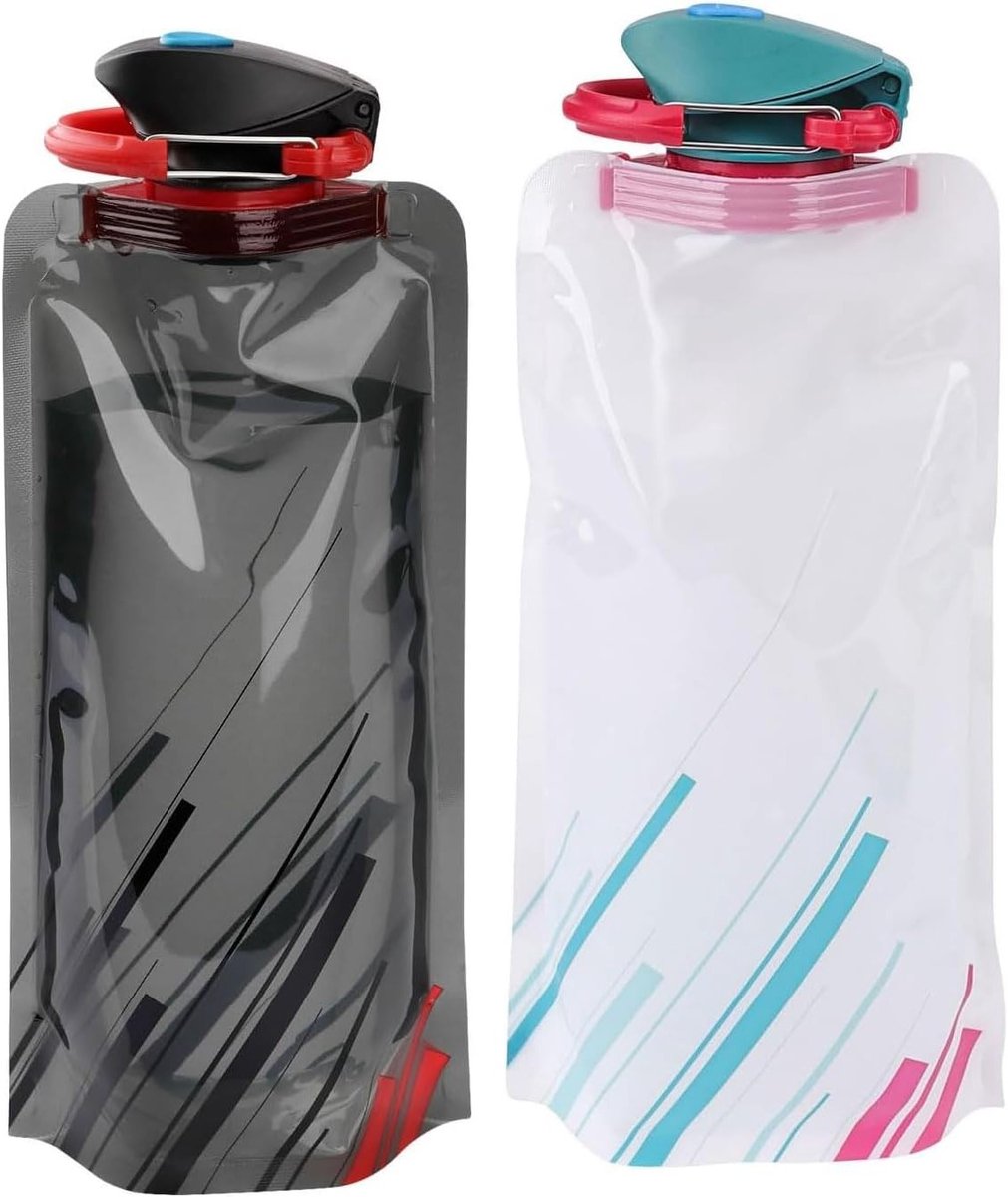 Vouwbare en Herbruikbare Drinkfles voor Festivals, Wandelen, Reizen en Avonturen - Ideaal voor Buitenactiviteiten (Zwart + Wit)