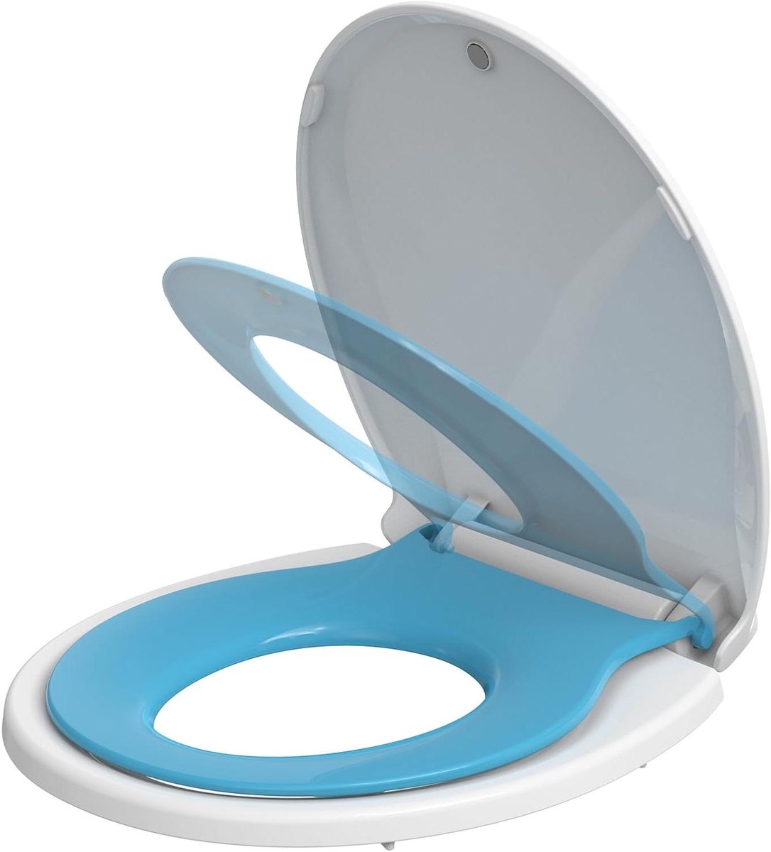 Toiletbril met Kinderzitje - WC-bril Potjesbril - Zindelijkheidstraining - Langzame Sluiting - Universele Ronde Maat - Wit en Blauw