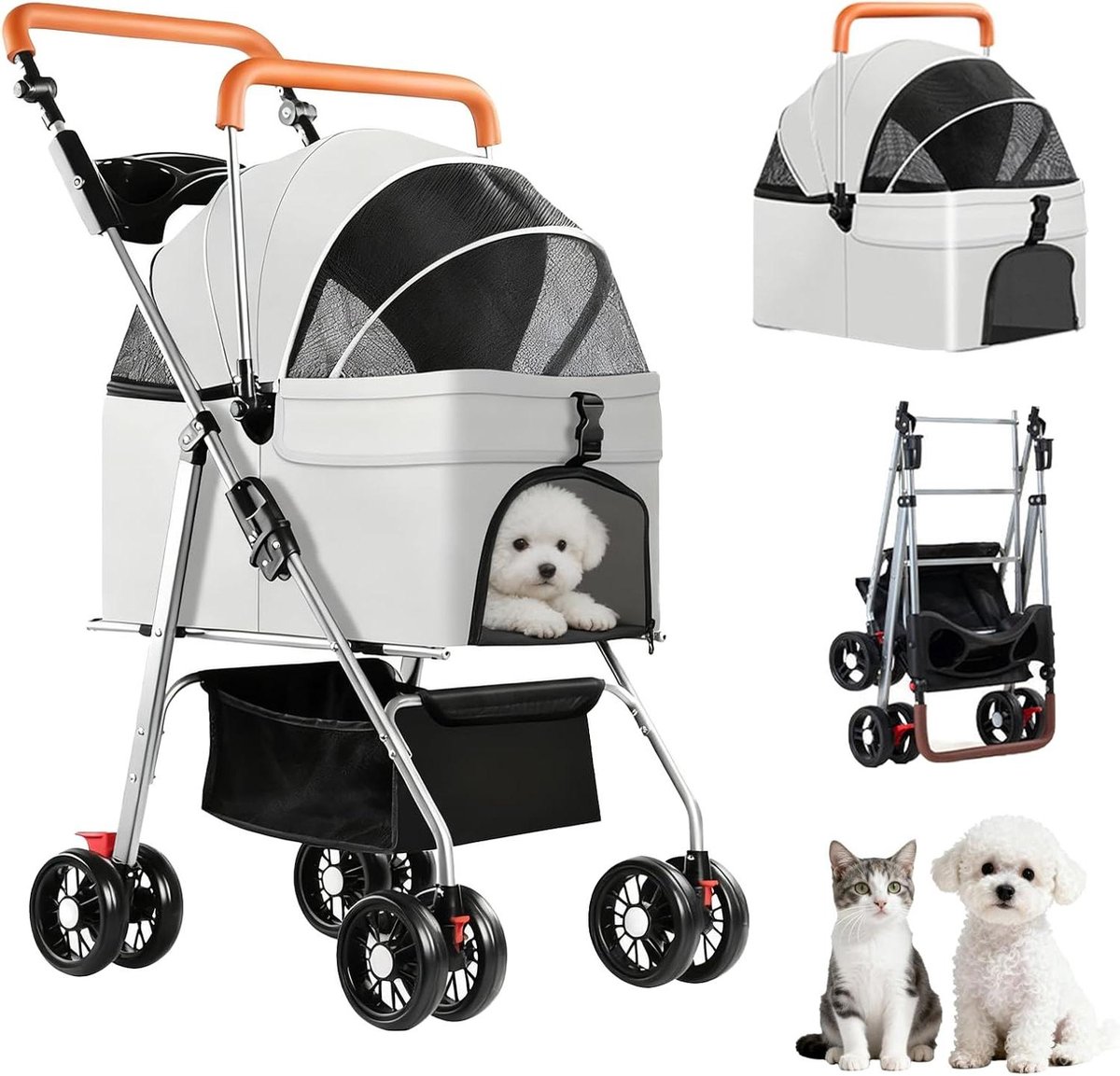 Huisdier Wandelwagen - Reis trolley - Comfortabel reizen - Afneembare drager - 100 x 50 x 65 cm - Grijs